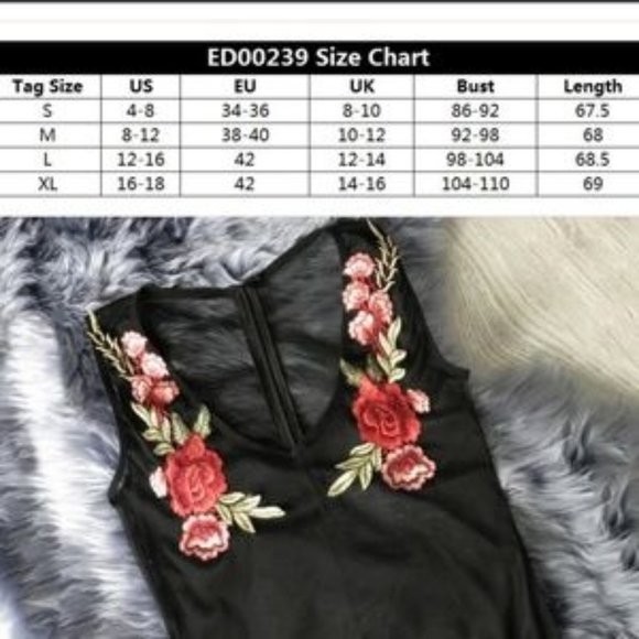 💝4/$15 sheer black sexy lingerie red roses womens - Picture 2 of 4